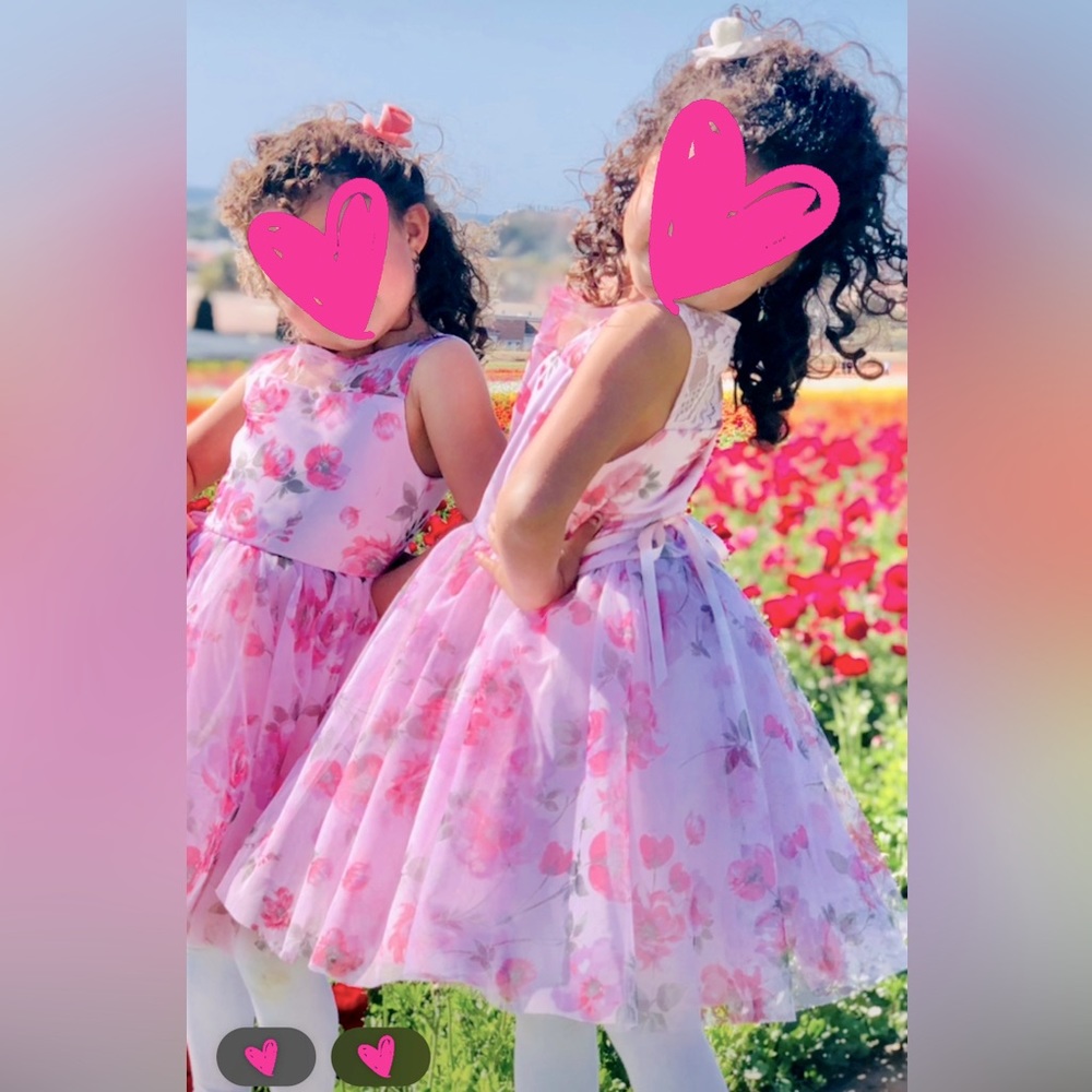 Lovely pink tulle dress Zenie with roses and lace, size 4/5
